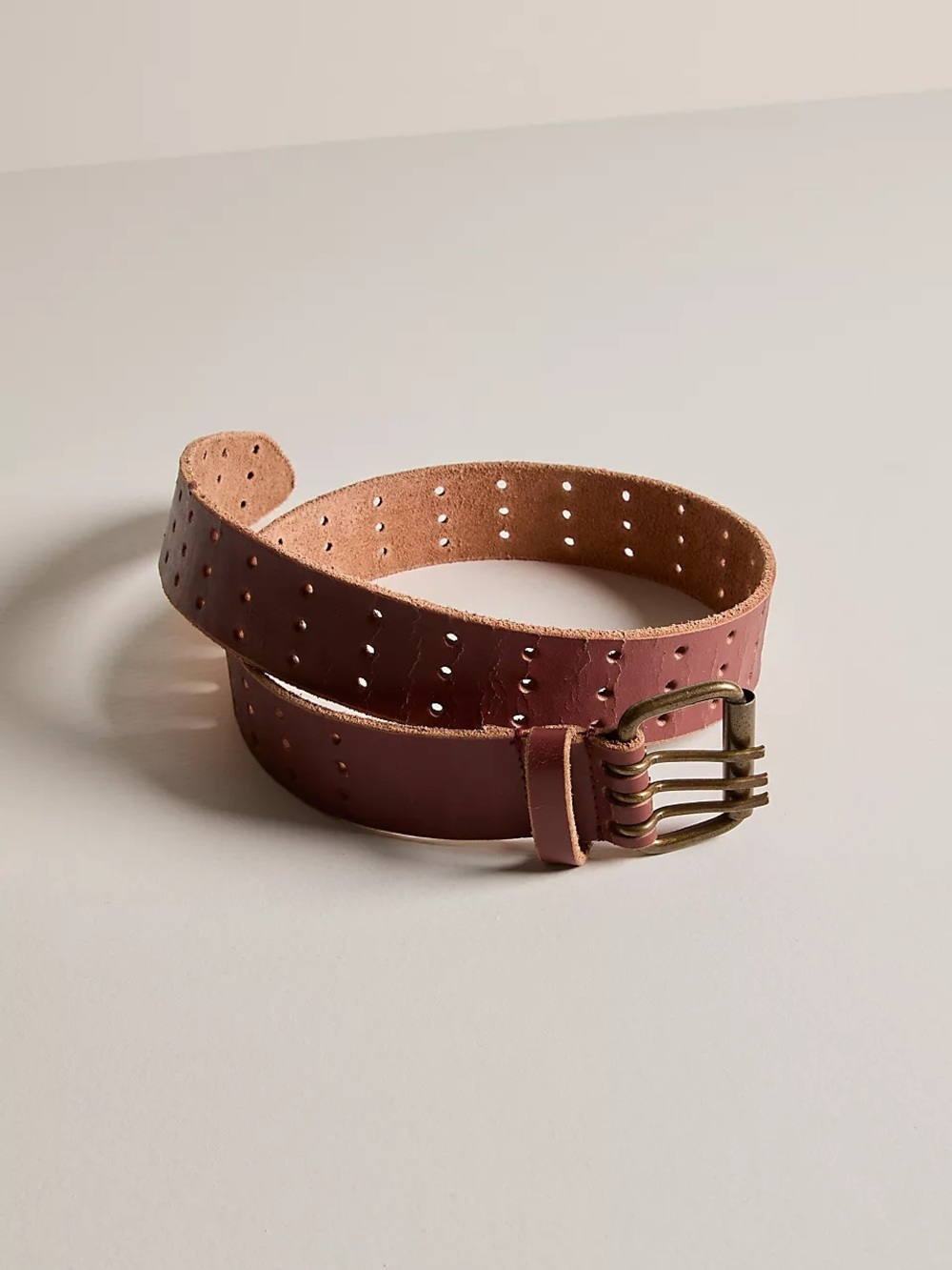 We The Free Triple Threat Perforated Leather Belt in Cowboy, Size S